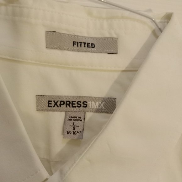 Express 1MX Men's Fitted Stretch Cotton Slim Solid Dress Shirt in White Large - Picture 4 of 4